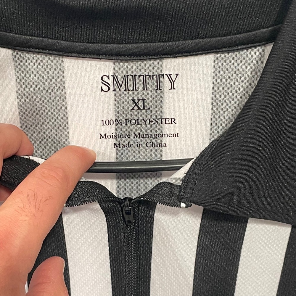 Smitty XL Referee Shirt Black White Striped Short Sleeve Zip Up - Picture 3 of 7
